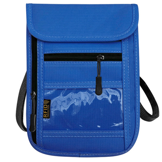 RFID Blocking Travel Neck Wallet Pouch and Passport Holder, Travel Neck Pouch Passport Holder for Women & Men - Blue