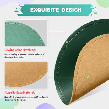 Mouse Pad，Round Mouse Pad，PU Mouse Pad，Leather Mouse Pad with Stitched Edge Micro-Fiber Base with Non-Slip Waterproof，Mouse Pad for Computers，Laptop，9 x 9 Inch (Army Green)