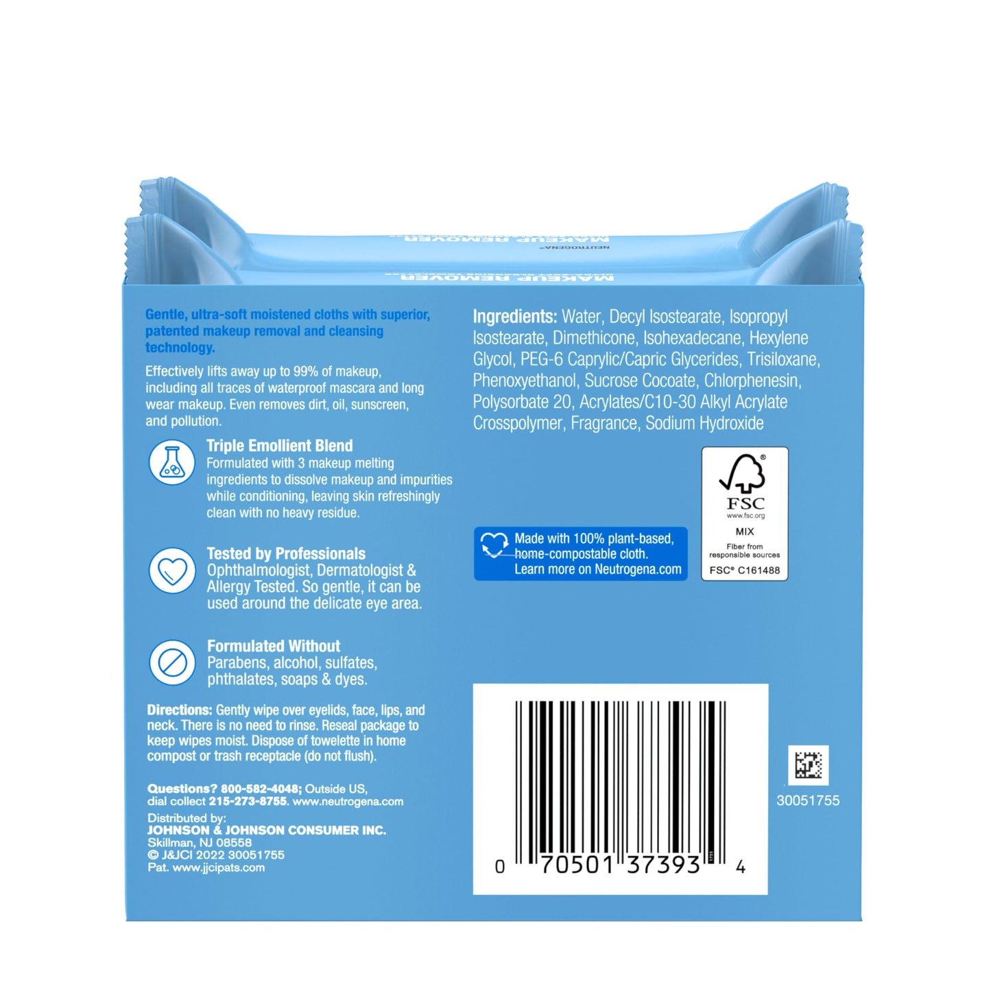 Neutrogena Makeup Remover Cleansing Face Wipes, Daily Cleansing Facial Towelettes to Remove Waterproof Makeup and Mascara, Alcohol-Free, Value Twin Pack, 25 Count, 2 Pack