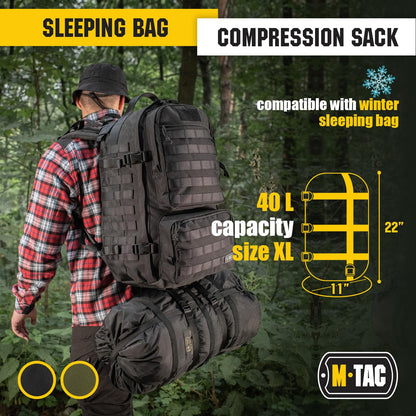 M-Tac Compression Stuff Sack for Sleeping Bag Military Water Resistant Compression Bag Lightweight Nylon Compression Sack for Travel, Camping, Hiking, Outdoor (Black, L - 24 liters)