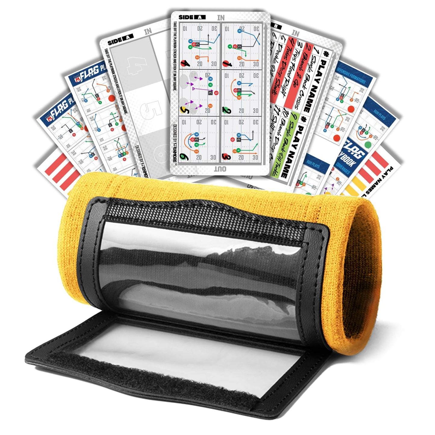 1NMORE Football Wristbands with Playbook System,Wrist Coach for Youth,Softball Wristbands with Tactics Stickers & Cards Yellow