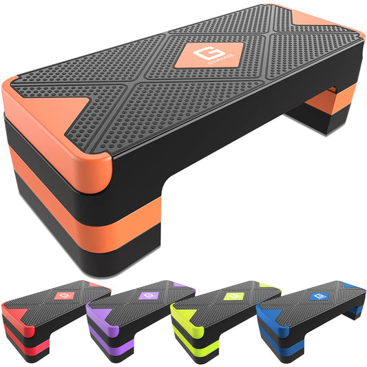 GYMMAGE Aerobic Exercise Step, Adjustable Aerobic Stepper for Exercise, Workout Step Platform for Step Up, 26.5" Step Deck with 4” 6” 8” Adjustable Height Risers, Women Home Gym Cardio Fitness