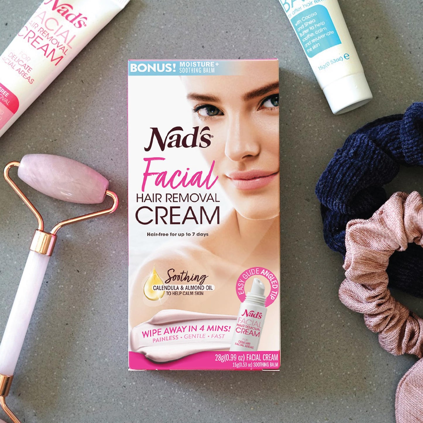 Nad's Facial Hair Removal Cream and Soothing Balm, All Skin Types, Face hair Remover, 28g