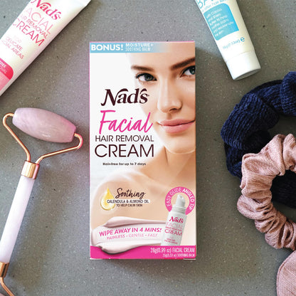 Nad's Facial Hair Removal Cream and Soothing Balm, All Skin Types, Face hair Remover, 28g