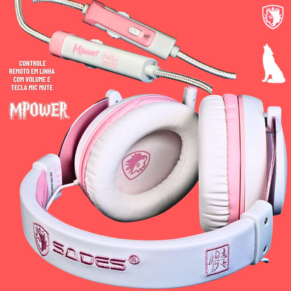 SADES MPOWER Stereo Gaming Headset for PS4, PC, Mobile, Noise Cancelling Over Ear Headphones with Retractable and Flexible Mic & Soft Memory Earmuffs for Laptop Nintendo Switch Games-Angel Edition
