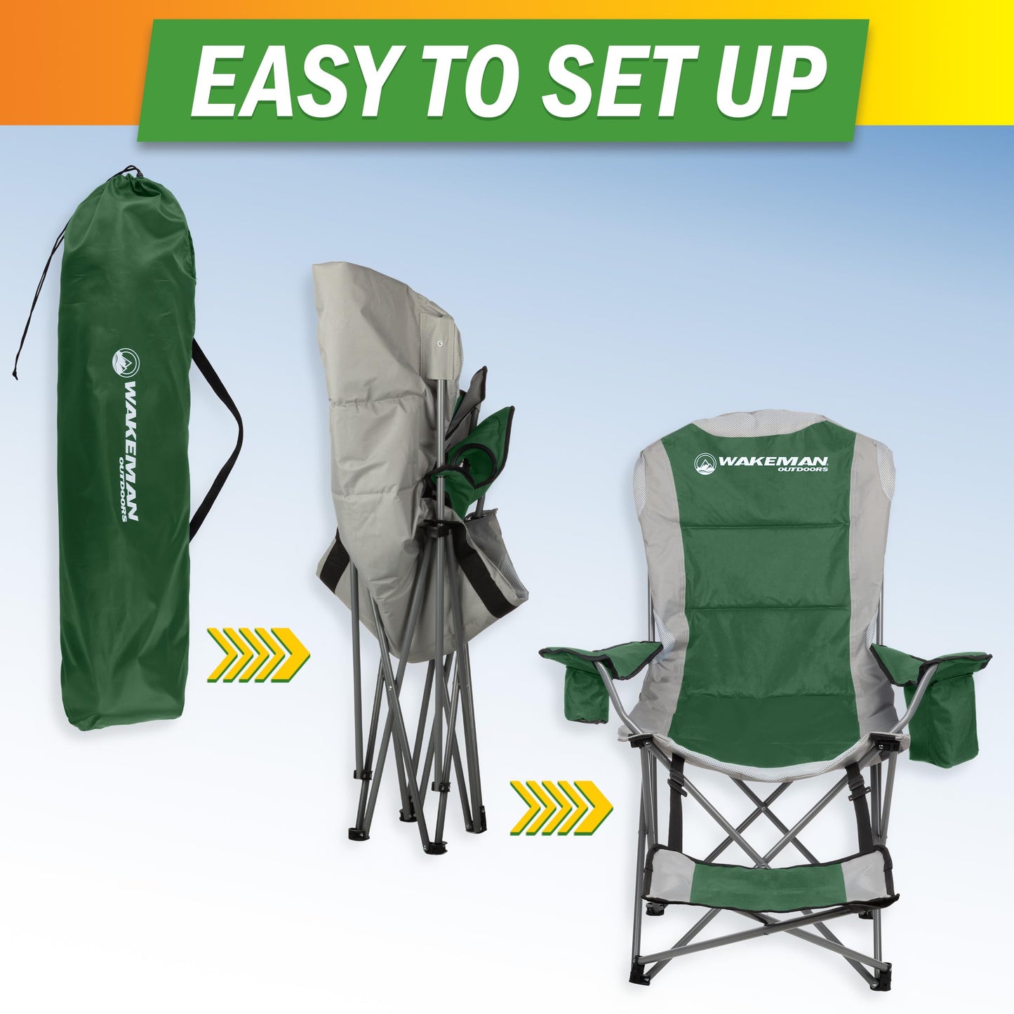 Wakeman Camping Chair with Foot Rest - 300lb Capacity Beach Chair with Footrest, Cupholder, and Cooler Pouch - Portable Chair Outdoors (Green)