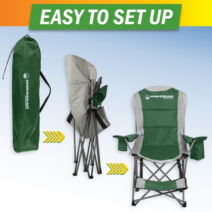 Wakeman Camping Chair with Foot Rest - 300lb Capacity Beach Chair with Footrest, Cupholder, and Cooler Pouch - Portable Chair Outdoors (Green)