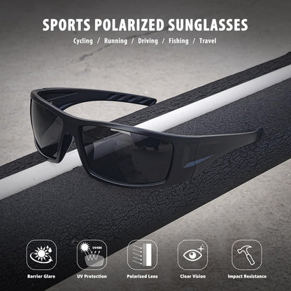 Ofwin Polarized Sports Sunglasses for Men Women Unbreakable Frame Cycling Fishing Wrap Around Sunglasses UV400 Protection Black Frame/Gray Lens