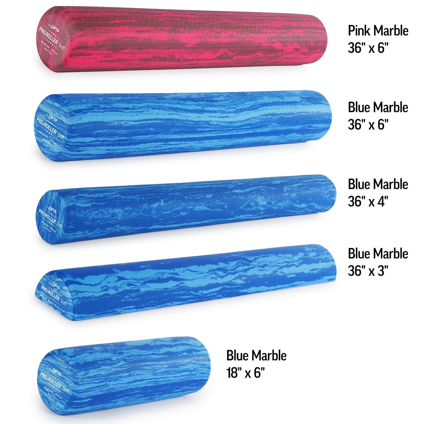 OPTP PRO-Roller Soft Density Foam Roller – Low Density Soft Foam Roller for Physical Therapy, Pilates, Yoga Foam Roll Exercises, and Muscle Recovery - Blue 18" x 6"