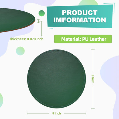 Mouse Pad，Round Mouse Pad，PU Mouse Pad，Leather Mouse Pad with Stitched Edge Micro-Fiber Base with Non-Slip Waterproof，Mouse Pad for Computers，Laptop，9 x 9 Inch (Army Green)