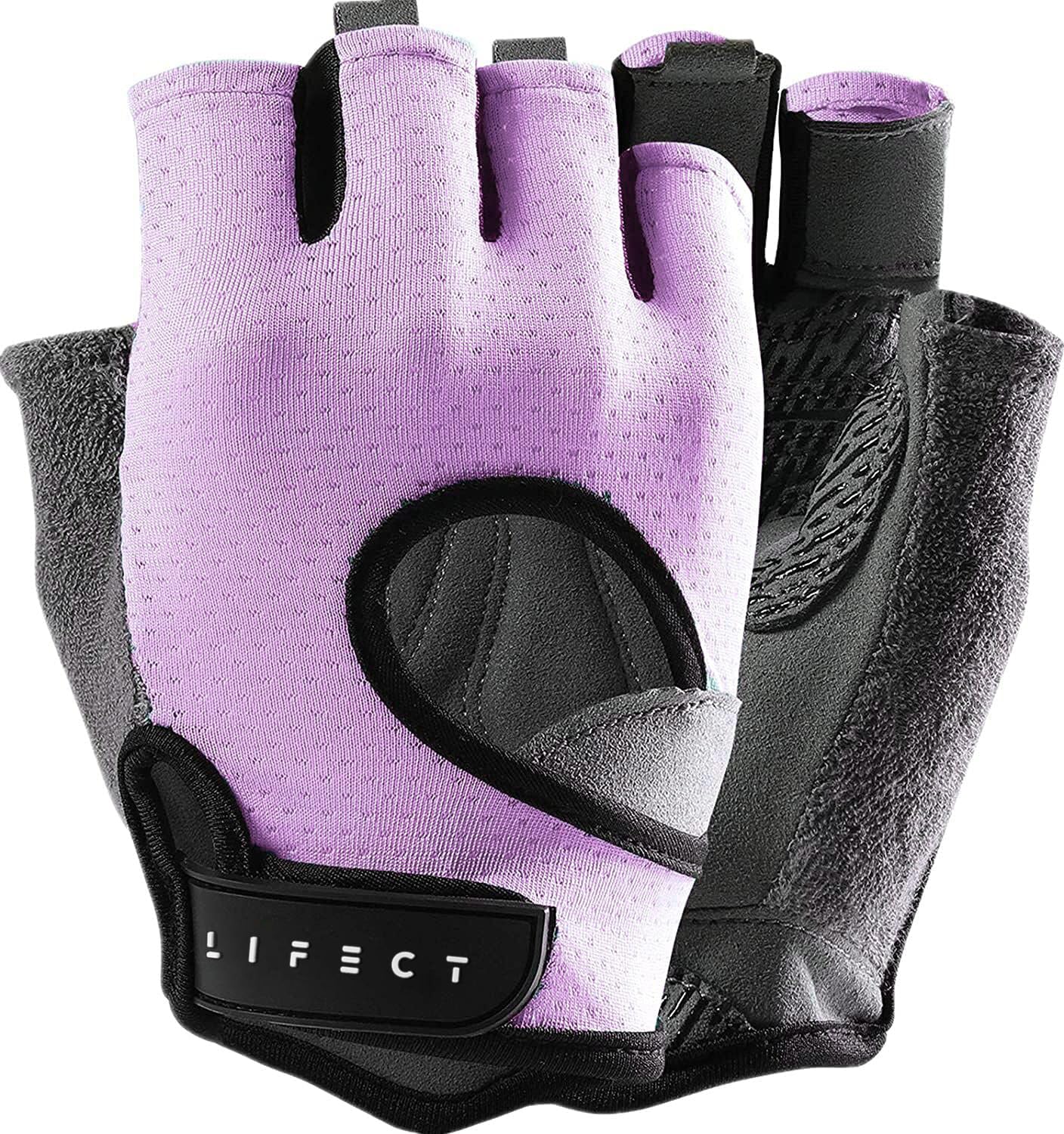 LIFECT Freedom Workout Gloves, Knuckle Weight Lifting Shorty Fingerless Gloves with Curved Open Back, for Powerlifting, Gym, Women and Men (Purple, X-Small)