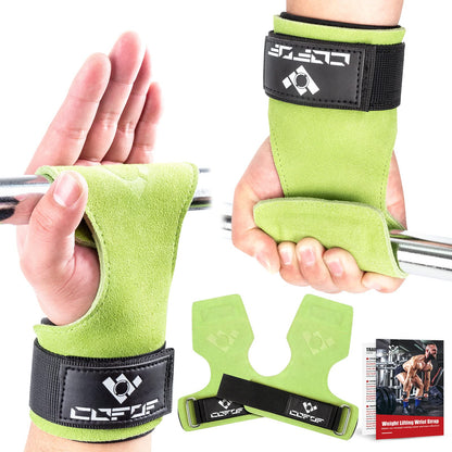 COFOF Weight Lifting Wrist Strap,Double Layer Leather Weightlifting Wrist Strap for Deadlift and Powerlifting, Adjustable Neoprene Padded Gym Workout Lifting Wrist Hooks for Men/Women(Pair)