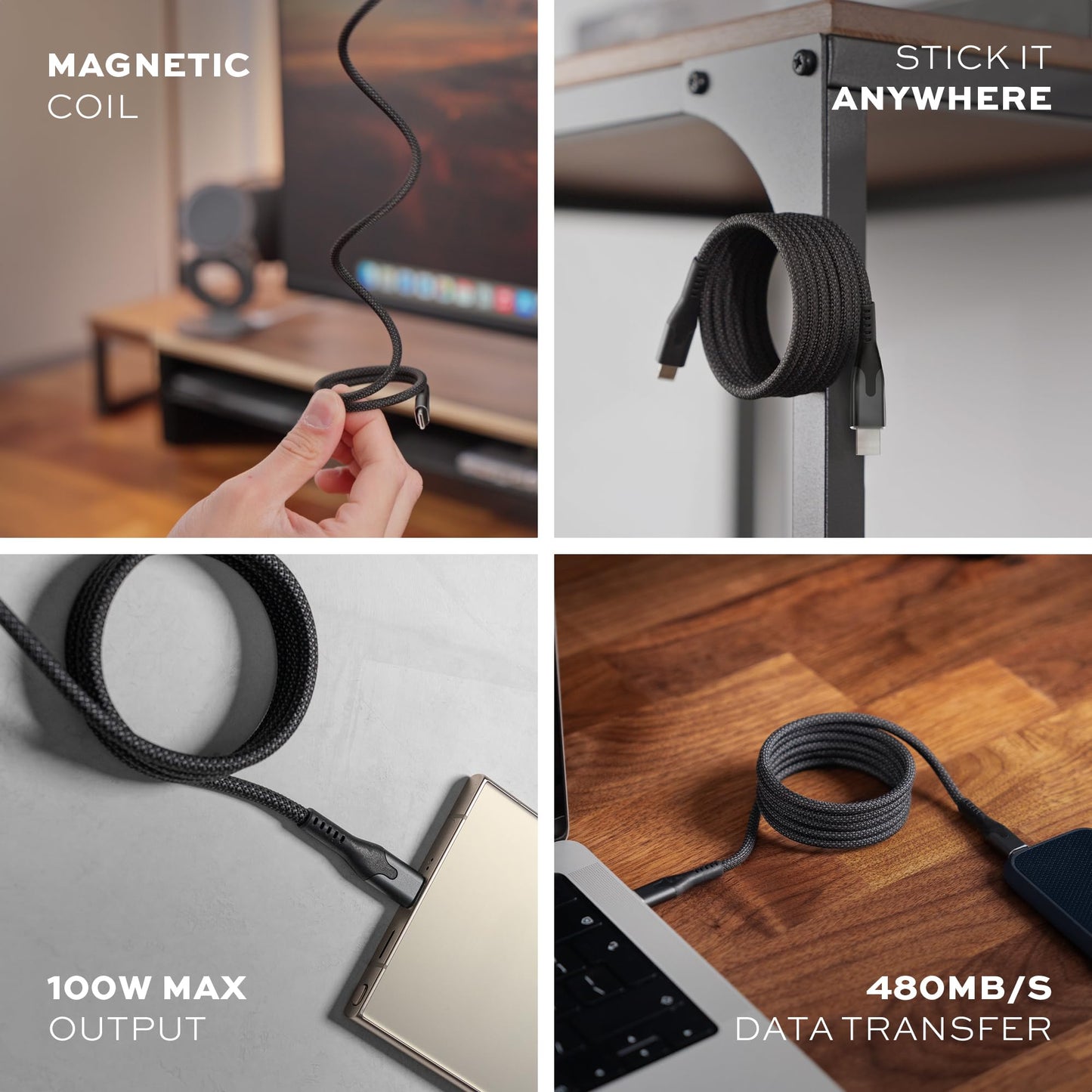 STATIK MagStack Pro USB C to USB C Cable, Clutter-Free Magnetic Type C Charger Fast Charging Cord, Magnetic Charging Cable, Compatible with iPhone 16 Pro Max, 15, Galaxy S21 S20 Ultra, 100W 6FT/2M