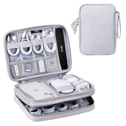 DDgro Cable Organizer Bag, Large Charger Cord Travel Case for Electronics & Tech Accessories (Large, Light Grey)