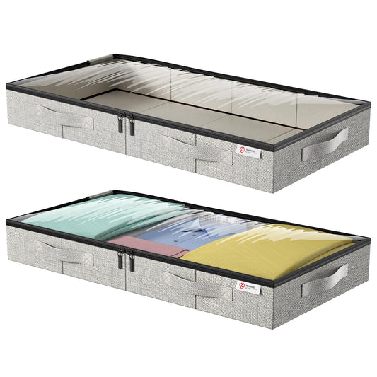 4.5 Inches Under Bed Storage Containers,2 Pack Low Profile Underbed Storage Boxes with Sturdy Structure and Lids, Reinforced Handles and Sturdy Sidewalls/Bottom for Clothes, Blanket, Pillows and Shoes