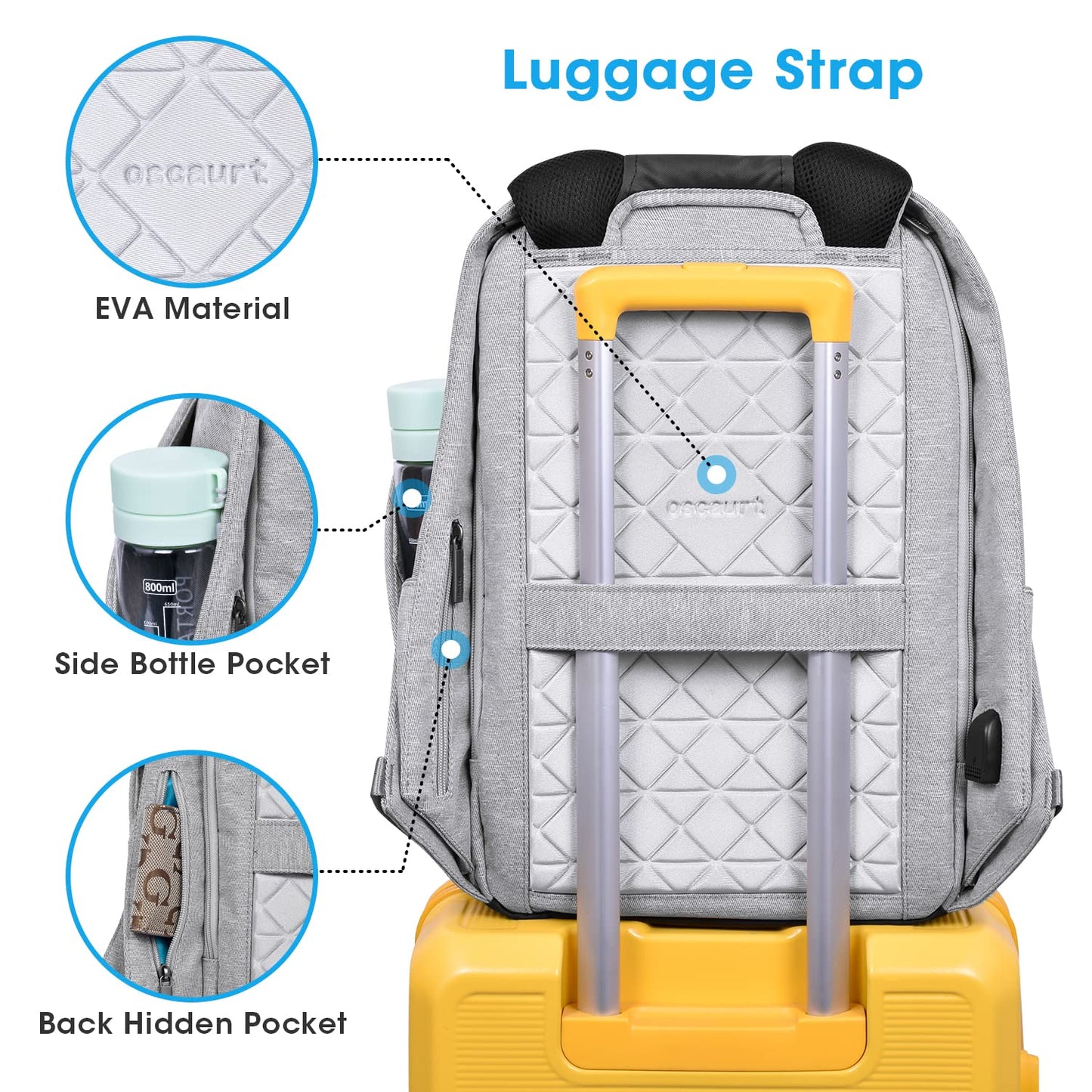 oscaurt Anti Theft Backpack 15.6 Inch Laptop Travel Backpack with Hidden Zipper and USB Charging Port Waterproof Business Computer Bag for Men & Women