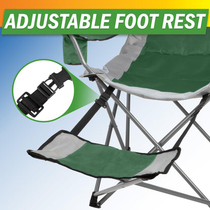Wakeman Camping Chair with Foot Rest - 300lb Capacity Beach Chair with Footrest, Cupholder, and Cooler Pouch - Portable Chair Outdoors (Green)