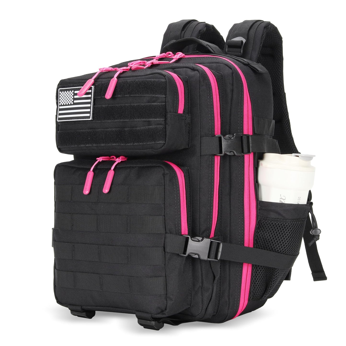 Lovelinks21 25L Tactical Military Backpack Small Travel Backpack for Men and Women Assault Pack Bug Out Bag Molle Daypack Gym Backpack with Bottle Holder (Neon Pink)