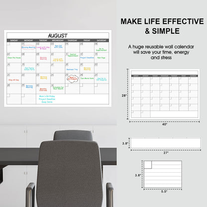 Large Dry Erase Calendar for Wall - Undated 1 Month Big Wall Calendar, 40" x 30", Erasable & Reusable Laminated Calendar Max with 8 Round Stickers, Great Layout Wall Calendar Dry Erase for Home, Office and School