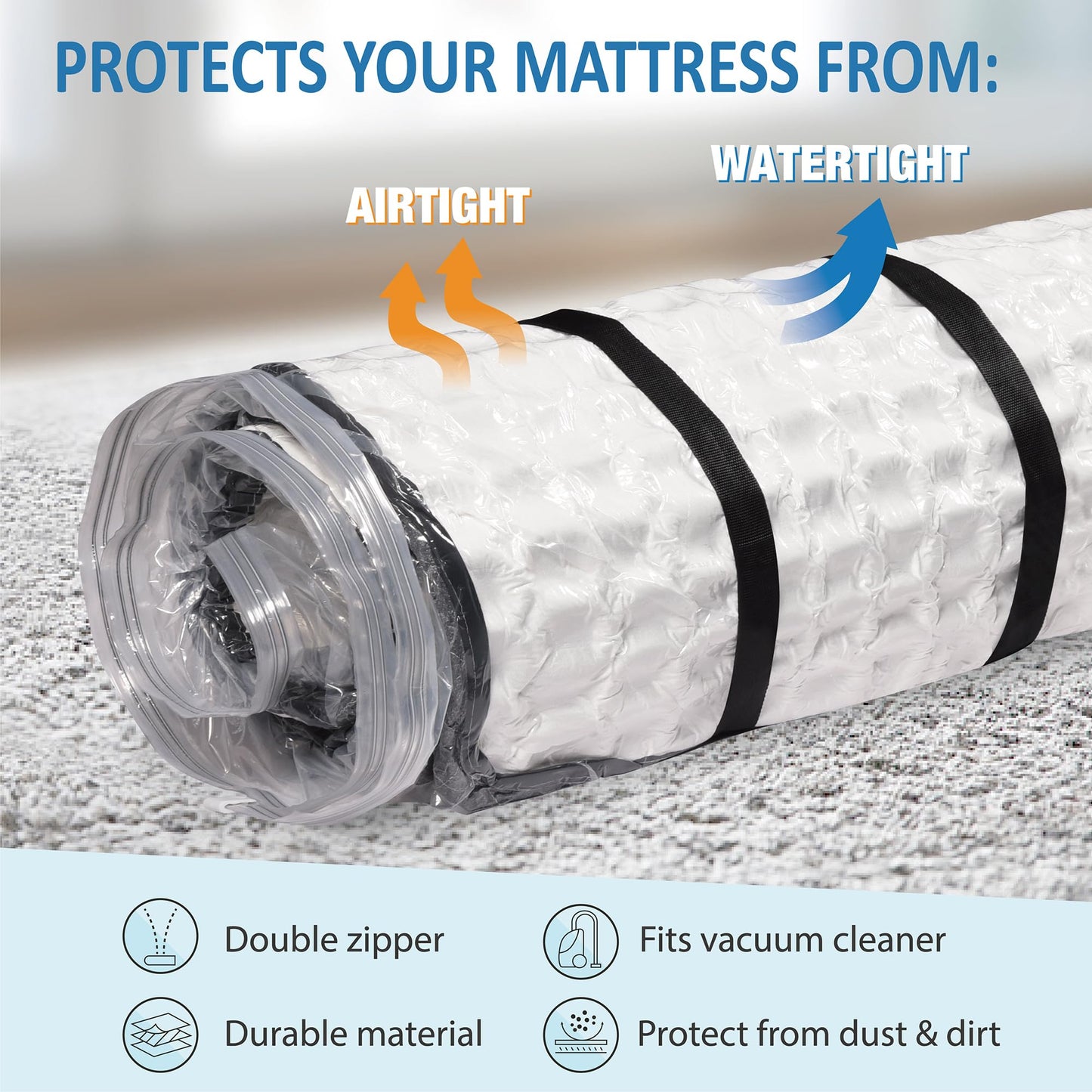 Queen/Full/Full-XL Foam Mattress Vacuum Bag for Moving, Vacuum Seal Mattress Bag with Straps