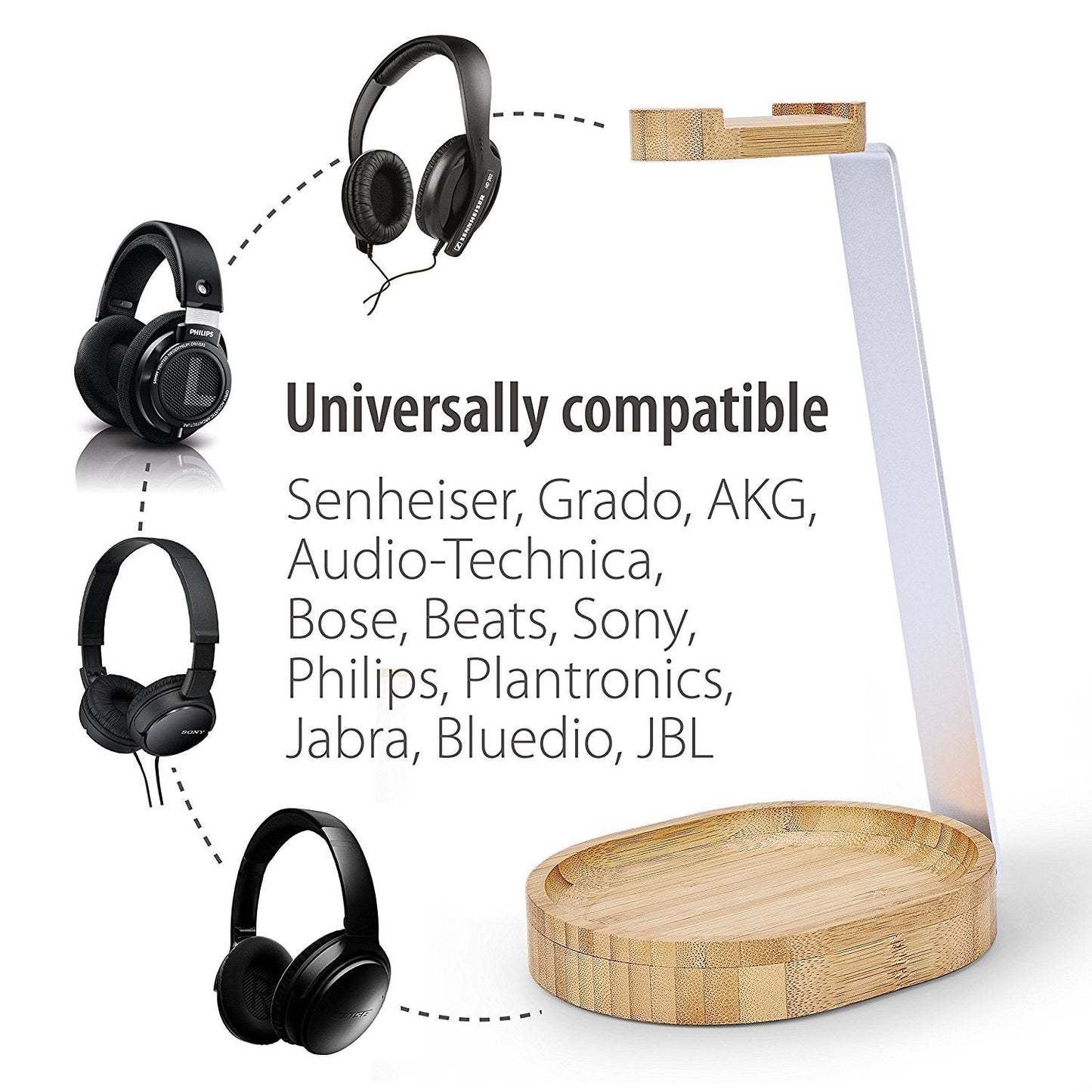 Avantree Universal Wooden & Aluminum Headphone Stand Hanger with Cable Holder, Sturdy Desk Headset Mount Rack for Sony, Bose, Shure, Jabra, JBL, AKG, Gaming Headphones Display - TR902