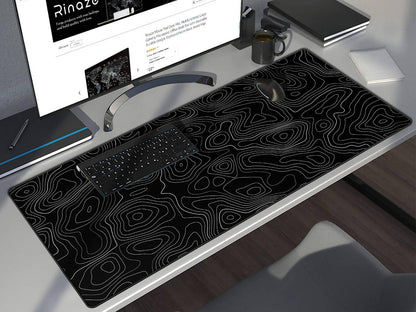 Rinaze Extra Large Gaming Mouse Pad with Black Topographic, XXL Mousepad, Big Mouse Mat Desk Pad, Non Slip Keyboard Pad for Gaming Computer Laptop PC Office Desk Accessories