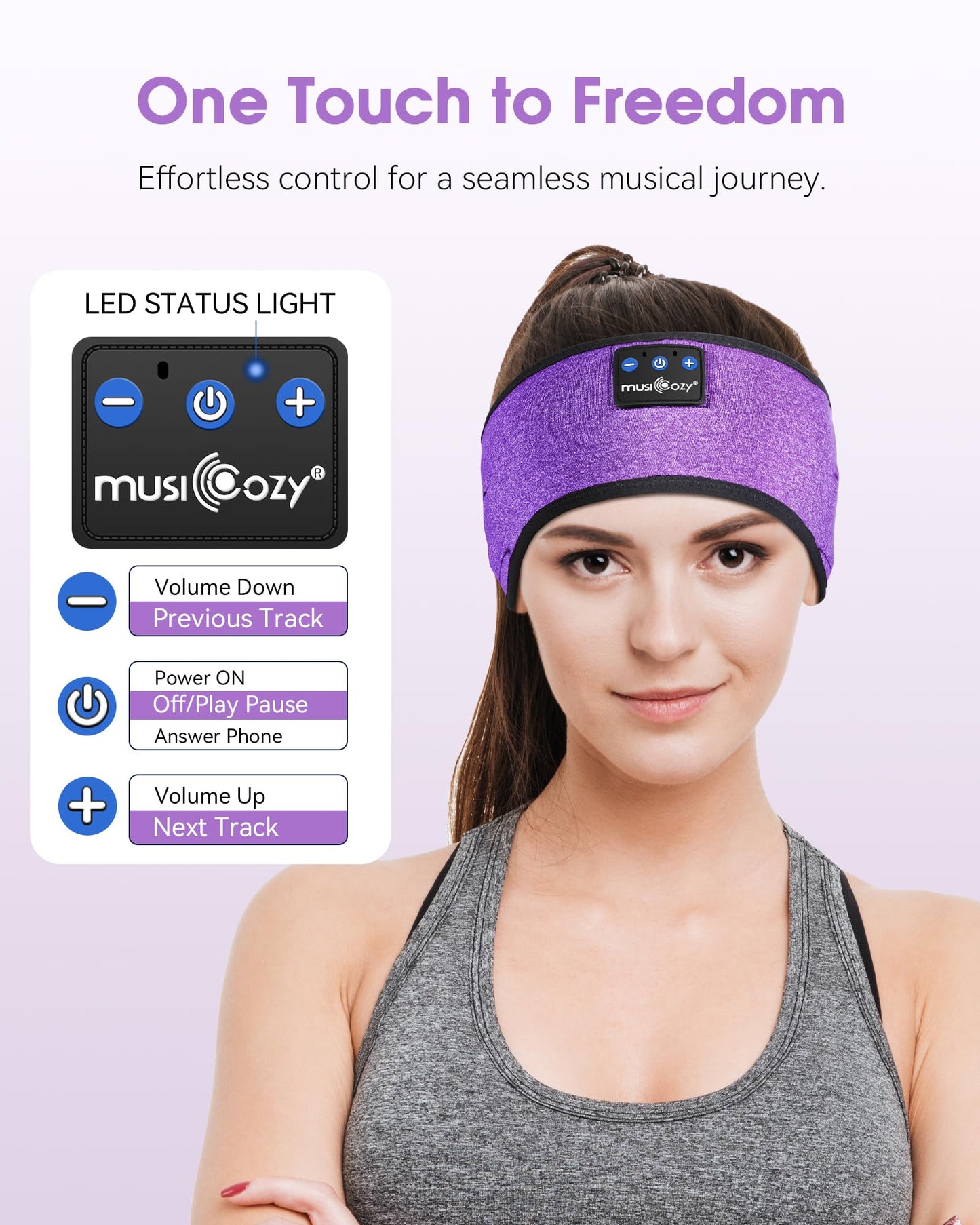MUSICOZY Sleep Headphones Wireless, Bluetooth Headband Sports Sleeping Headphones Sleep Mask Earbuds Breathable Music Headband with Bluetooth 5.4, Perfect for Workout Running, Grape Purple