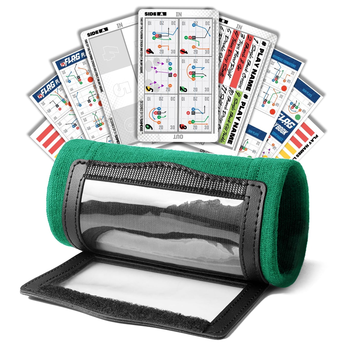 1NMORE Football Wristbands with Playbook System,Wrist Coach for Youth,Softball Wristbands with Tactics Stickers & Cards Green
