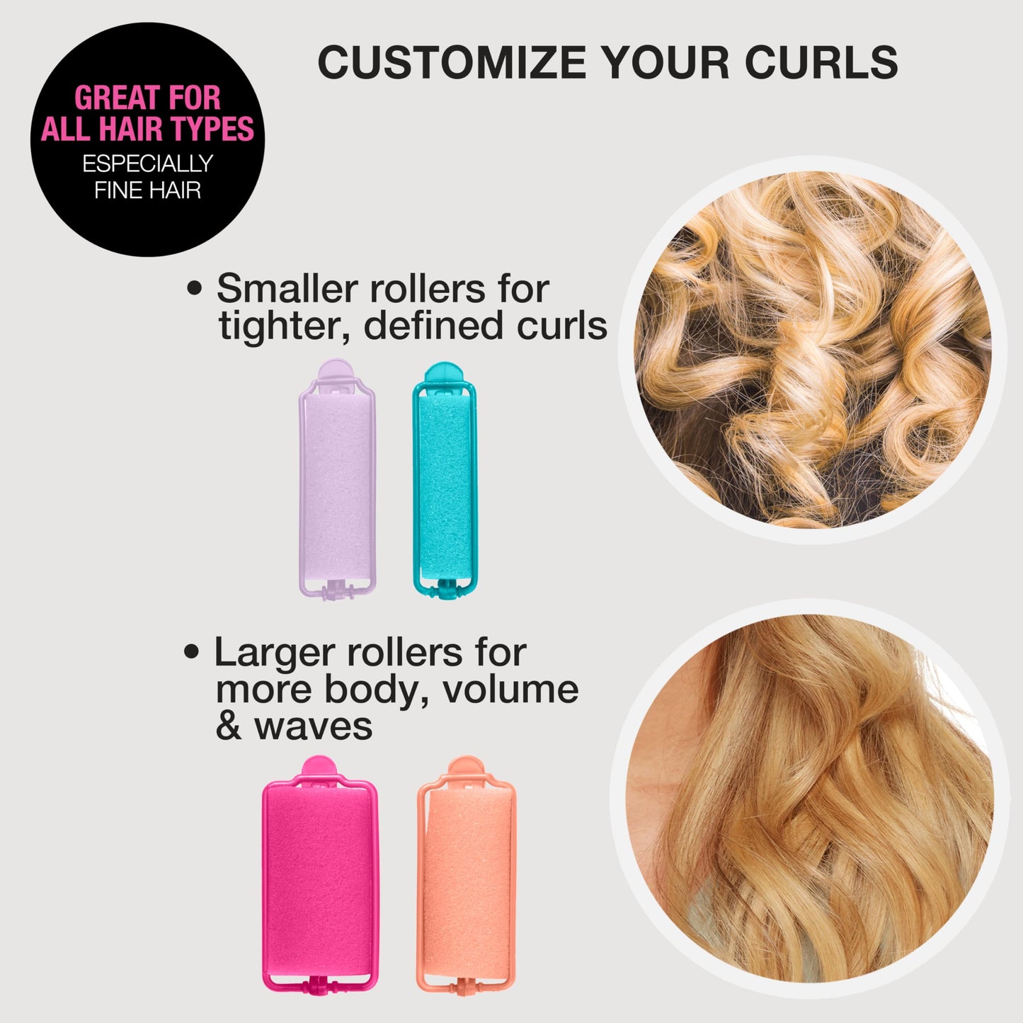 Conair Foam Hair Rollers - 48 Count, Assorted Colors - Heatless Curls, Overnight Curls, Foam Rollers with Storage Case