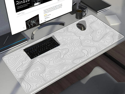 Rinaze Extra Large Gaming Mouse Pad with White Topographic, XXL Mousepad, Big Mouse Mat Desk Pad, Non Slip Keyboard Pad for Gaming Computer Laptop PC Office Desk Accessories