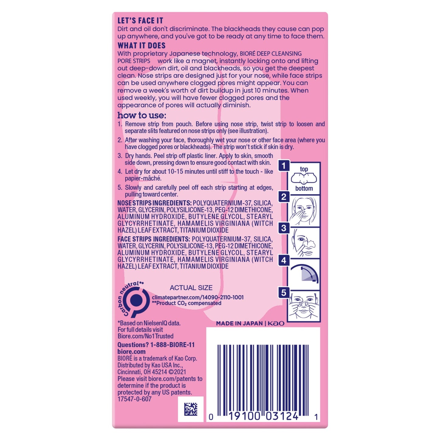Bioré Nose+Face Blackhead Remover Strips, Deep Cleansing Strips for Nose, Chin, or Forehead, Instant Blackhead Removal and Pore Unclogging, Oil-free, Non-Comedogenic Use, 14 Count