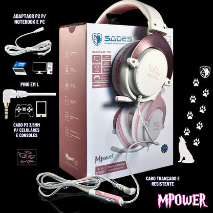SADES MPOWER Stereo Gaming Headset for PS4, PC, Mobile, Noise Cancelling Over Ear Headphones with Retractable and Flexible Mic & Soft Memory Earmuffs for Laptop Nintendo Switch Games-Angel Edition