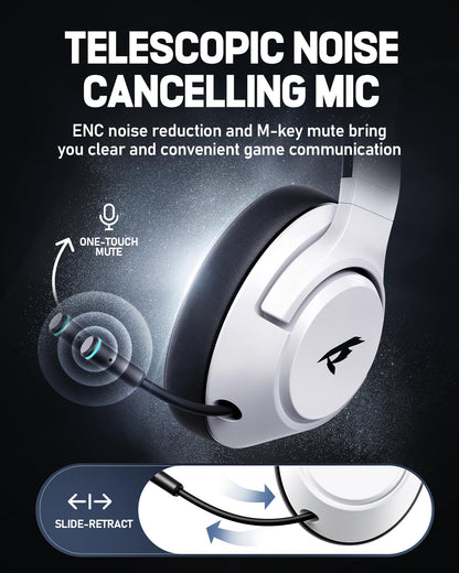 Wireless Gaming Headset for Nintendo Switch丨OLED丨Lite,2.4Ghz USB & Type-C， Bluetooth 5.4 Gaming Headphones with Noise Cancelling Microphone, 40Hr Battery, for PS5, PS4, PC, Mac （White and Black ）