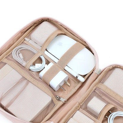 NISHEL Travel Cord Organizer Case, Tech Electronic Bag, Essentials for Charger, Cable, Phone, Hard Drive, USB, SD Card, Pink