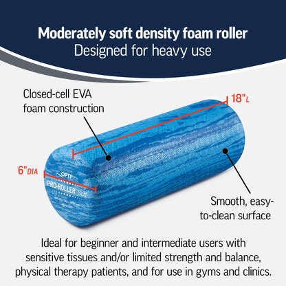 OPTP PRO-Roller Soft Density Foam Roller – Low Density Soft Foam Roller for Physical Therapy, Pilates, Yoga Foam Roll Exercises, and Muscle Recovery - Blue 18" x 6"