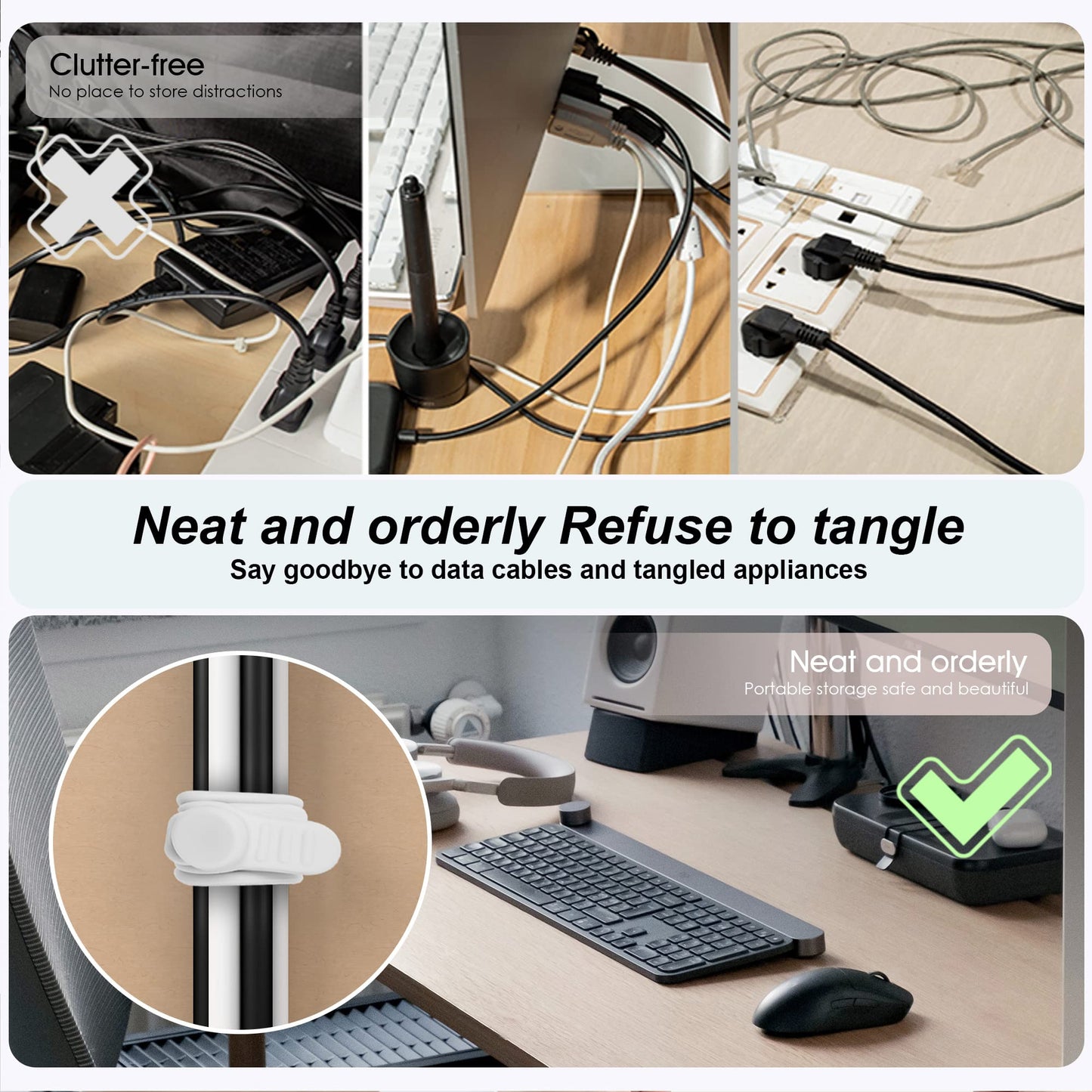 Nearockle 24Pcs Silicone Cable Straps Cord Organizer for Bundling Earphone, Phone Charger, Computer Cords, Reusable Cable Ties Wire Organizer in Home,Office,Kitchen,School (4 Colors)