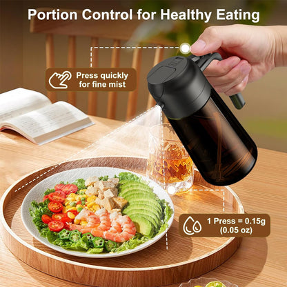 OURCABECUE Oil Sprayer for Cooking, 16oz Glass Olive Oil Dispenser Bottle for Kitchen Gadgets, 2 in 1 Spray and Pour Dark Brown Bottle with Stickers for Air Fryer, Salad