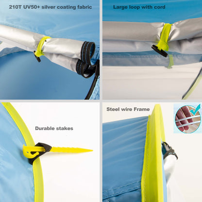 porayhut Portable Pop Up Kids Beach Tent with Mat UPF 50+ Sun Shelter for Mosquito Net,Large Sunshade Kids Travel Tent with Mat and 2 Stakes