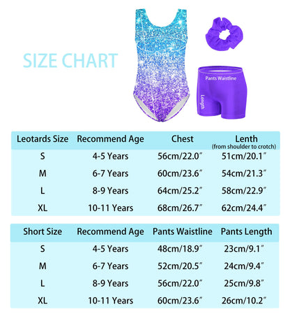 3 Piece Leotard for Little Girls Gymnastics with Purple Boy Shorts for 4t 5t Kid Girls' Sparkle Diamond Black 3D Print Butter-fly Athletic Outfits with Hair Scrunchie for Girl Sporting.Size 4 5