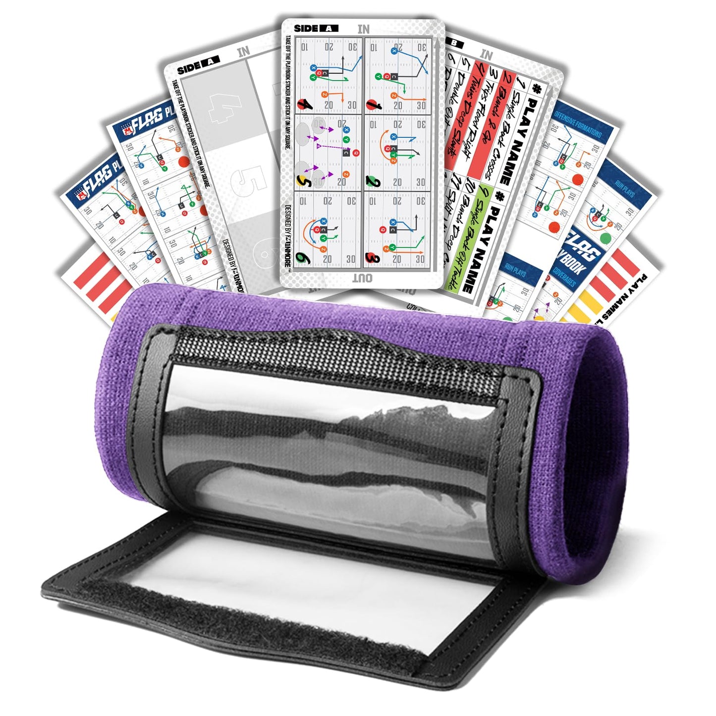 1NMORE Football Wristbands with Playbook System,Wrist Coach for Youth,Softball Wristbands with Tactics Stickers & Cards Purple