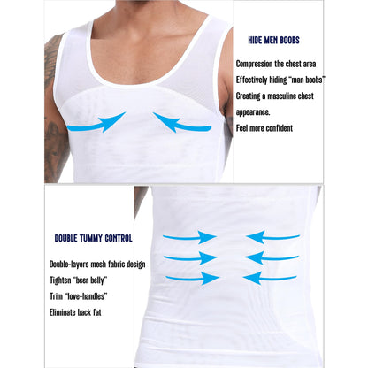 Mens Slimming Body Shaper Vest, Gynecomastia Compression Shirt Shapewear, Abs Abdomen Undershirts, Tummy Control Tank Top White