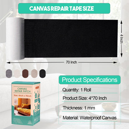 Autrends Canvas Repair Tape,Fabric Repair Patch,4×70 Inches,Outdoor Gear Patch, Waterproof,Self-Adhesive for Repairing Boat Covers,Tents,Sofas,Patio Umbrellas,Lounge Chairs,Awnings Light Grey
