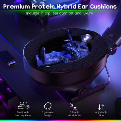 WESEARY WG2 Wireless Gaming Headsets with Microphone for PS5, PS4, PC, Switch, Mac, Crystal Stereo Bluetooth Headphones, Wireless Headset 2.4GHz with Lossless Audio, 50 Hr Battery, Cool LED