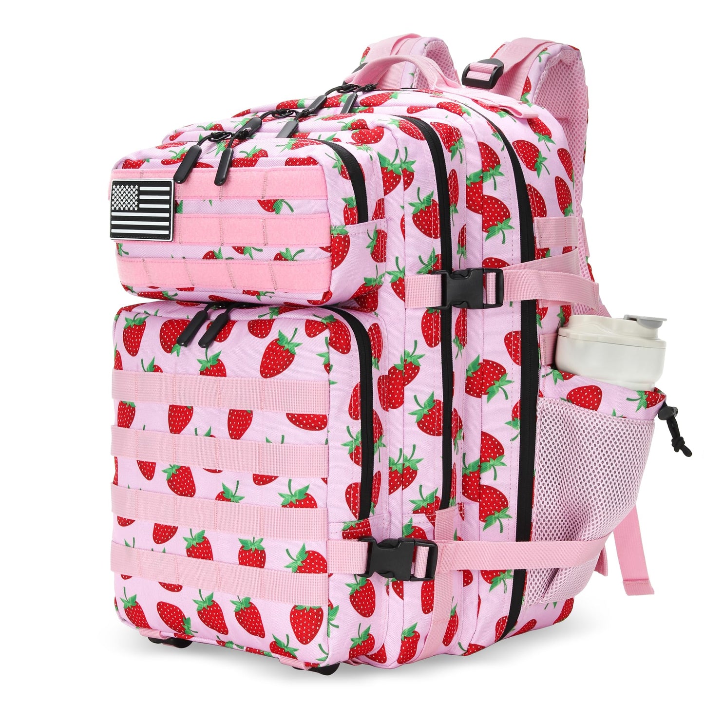 Lovelinks21 25L Tactical Military Backpack Small Travel Backpack for Men and Women Assault Pack Bug Out Bag Molle Daypack Gym Backpack with Bottle Holder (Strawberry)