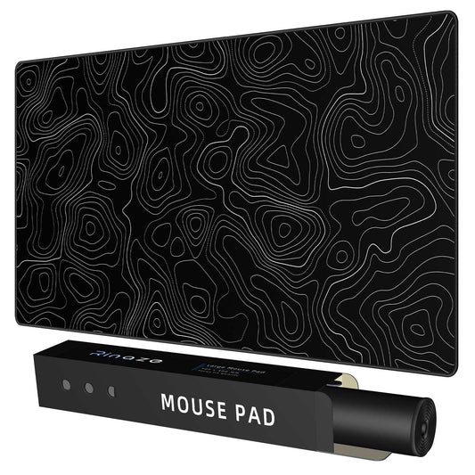 Rinaze Extra Large Gaming Mouse Pad with Black Topographic, XXL Mousepad, Big Mouse Mat Desk Pad, Non Slip Keyboard Pad for Gaming Computer Laptop PC Office Desk Accessories