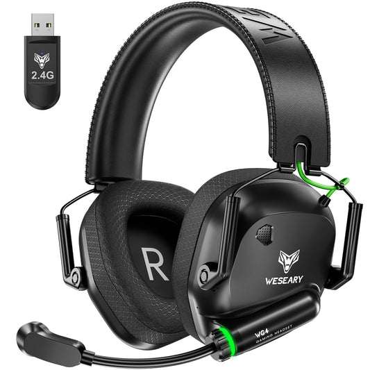 WESEARY Wireless Gaming Headset for PC, Mac, Switch, Mobile, 3D Stereo Gaming Headphones 2.4GHz Mode Compatible with PS5, PS4, Ultra-Low Latency, Crystal-Clear ENC Mic, Soft Earmuffs
