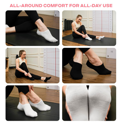 COOLMATE Pilates Socks with Grips for Women, Yoga Socks, Crew Non Slip Women for Workout, Barre, Pilates Gifts(4 Pairs) (US, Numeric, 6, 10, Regular, Regular, Pink/White/Light Purple/Black)