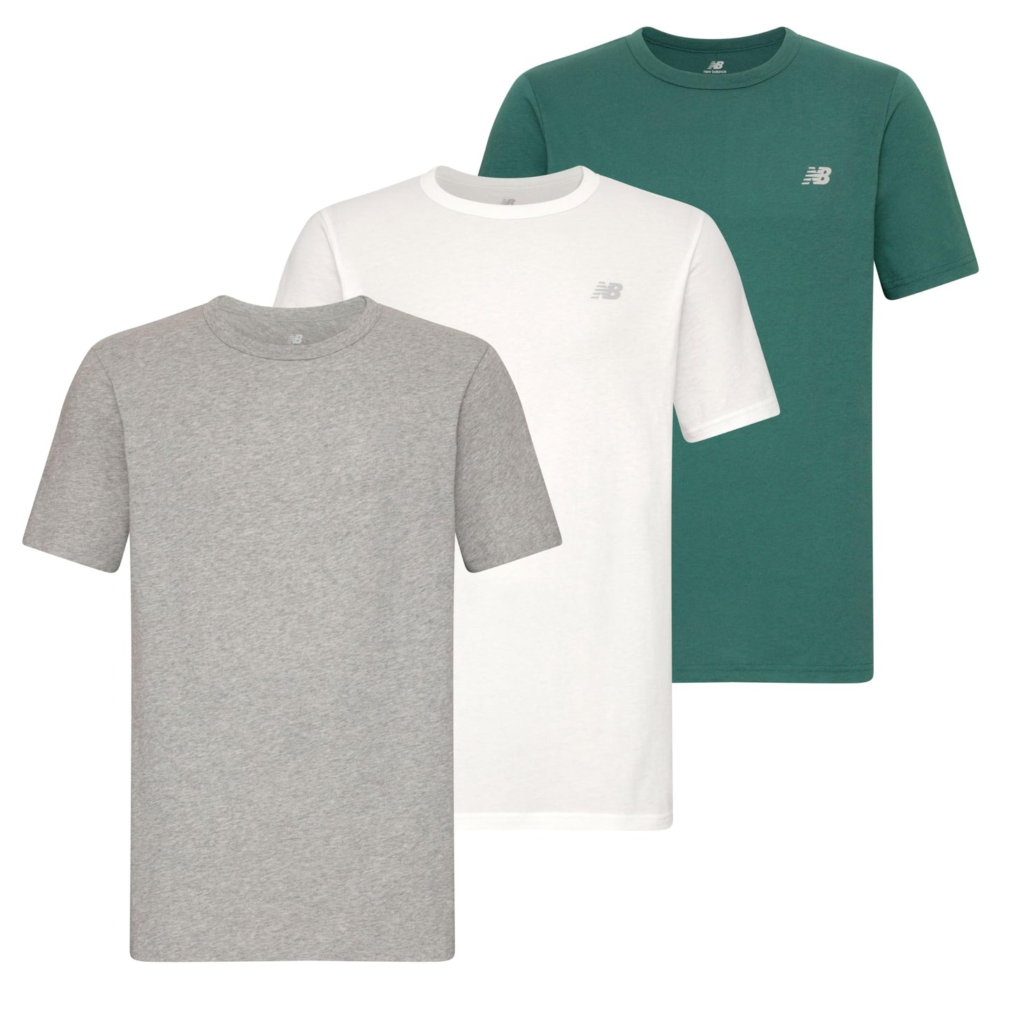 New Balance Men's Cotton Performance Crew Neck Undershirts Tag Free and Moisture-Wicking (3 Pack), Light Heather Grey/White/New Spruce, Large