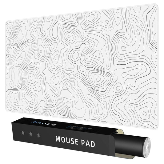 Rinaze Extra Large Gaming Mouse Pad with White Topographic, XXL Mousepad, Big Mouse Mat Desk Pad, Non Slip Keyboard Pad for Gaming Computer Laptop PC Office Desk Accessories