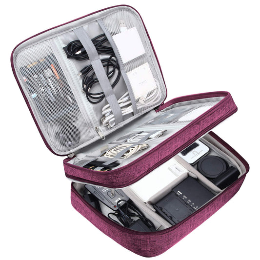 SELLYFELLY Electronic Bag Travel Cable Accessories Bag Waterproof Double Layer Electronics Organizer Portable Storage Case for Cable, Cord, Charger, Phone, Adapter, Power Bank, Kindle, Hard Drives